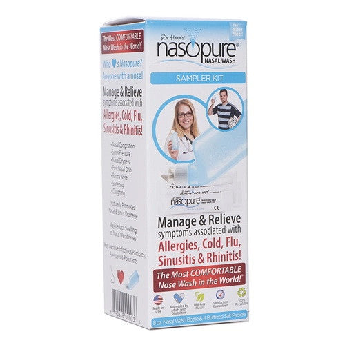 Nasopure Nasal Wash System Sampler Kit For Comfortable Nose Wash, 8 oz Nasopure Bottle, Buffered Salt Packets, 4 Ea